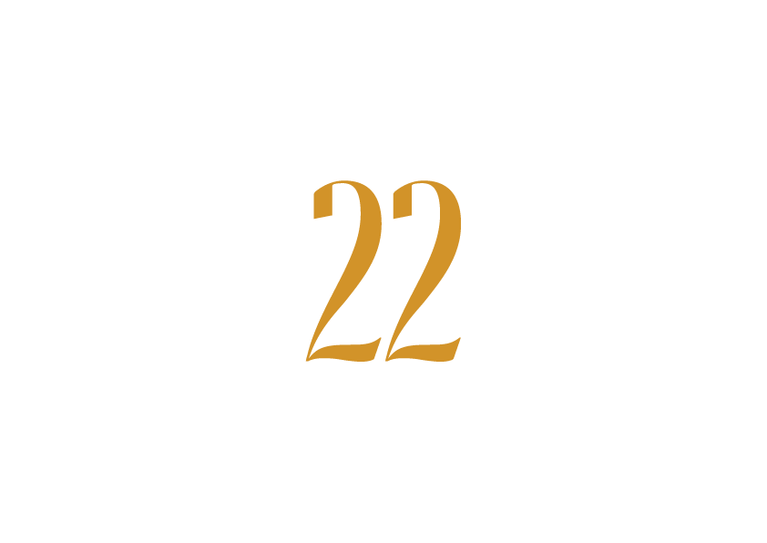 Gold 22 logo at The Twenty Two New York, representing the hotel's signature branding and luxurious identity.